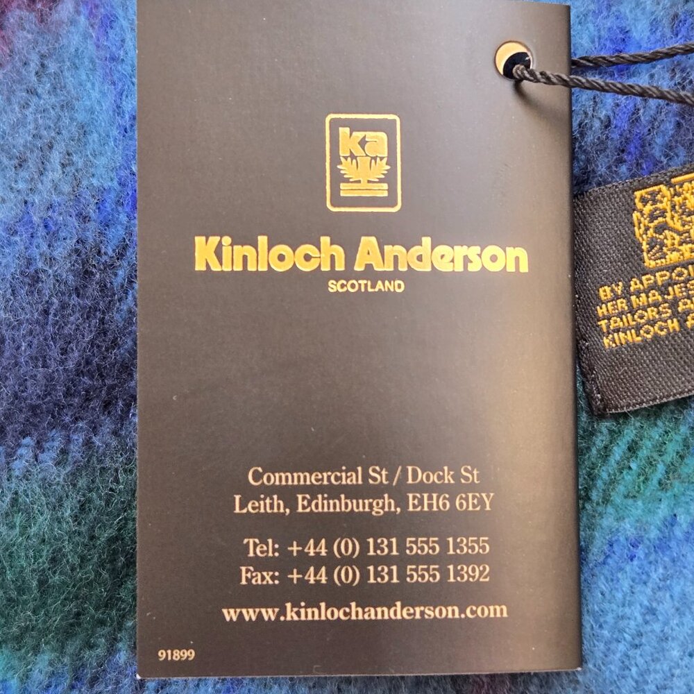 NWT Kinloch Anderson Blue Plaid Wool Fringe Scarf - Picture 6 of 7